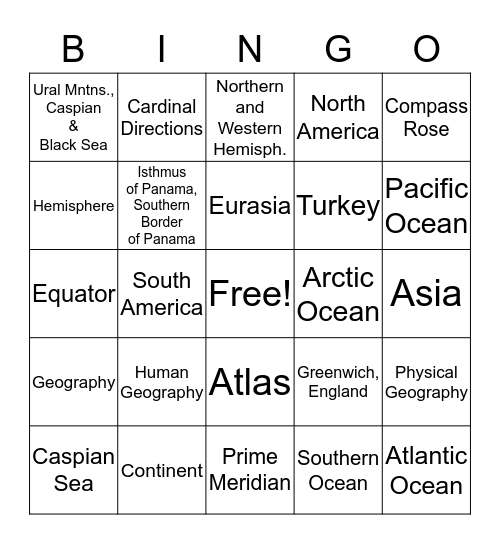 Ms. Schnorr's Geography Review Bingo Card
