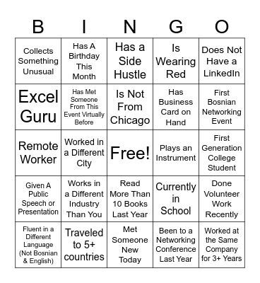 Young Professionals Bingo Card