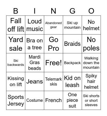 Ski Weekend Bingo Card