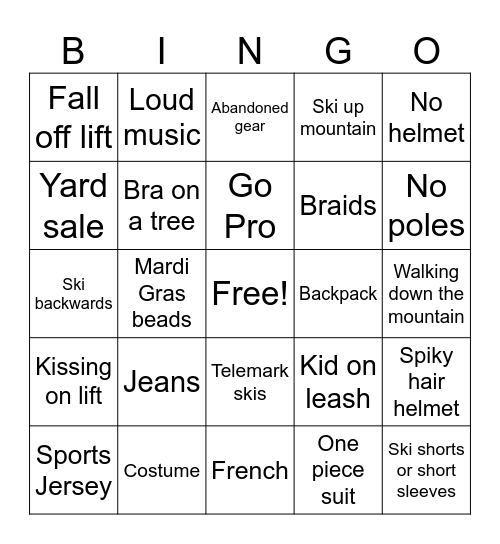 Ski Weekend Bingo Card