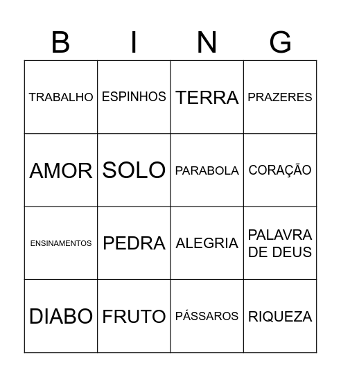PARÁBOLA DO SEMEADOR Bingo Card