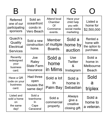 Realtors & Friends Networking Luncheon Bingo Card