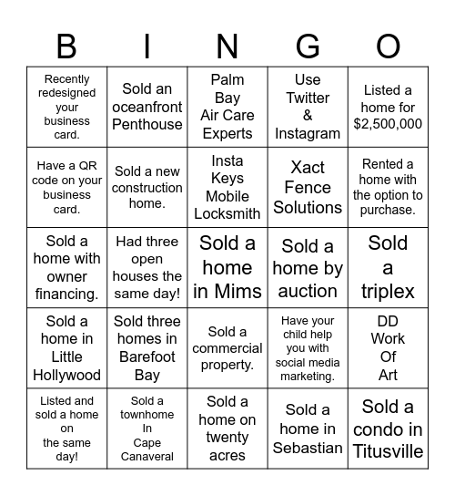 Realtors & Friends Networking Luncheon Bingo Card