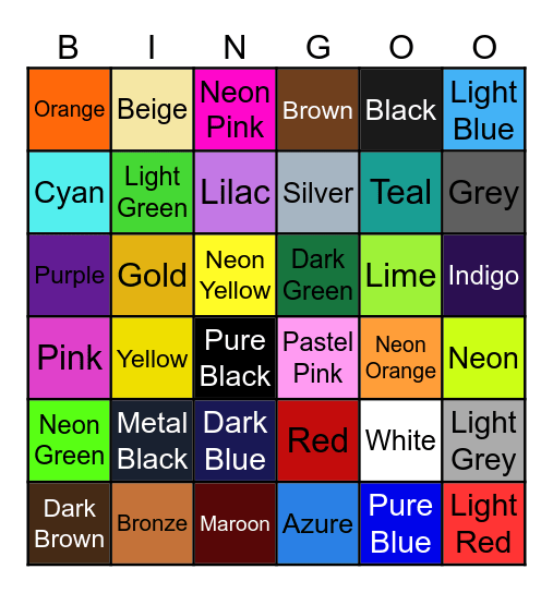 Color Bingo Card