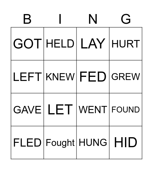 Simple past Bingo Card