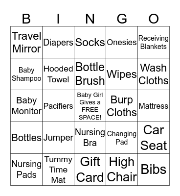 Beverly's Baby Shower Bingo Card