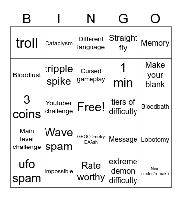 THE GEOMETRY DASH BINGO Card