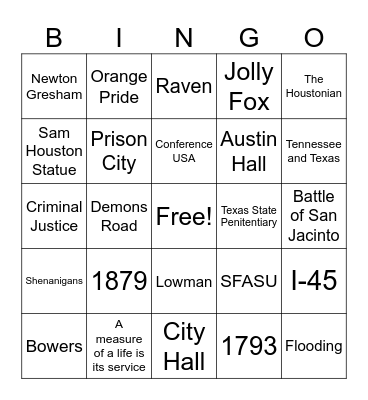 Family Day Bingo Card