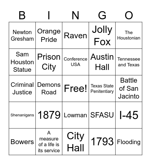 Family Day Bingo Card