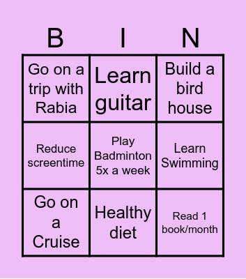My goals-2025 Bingo Card