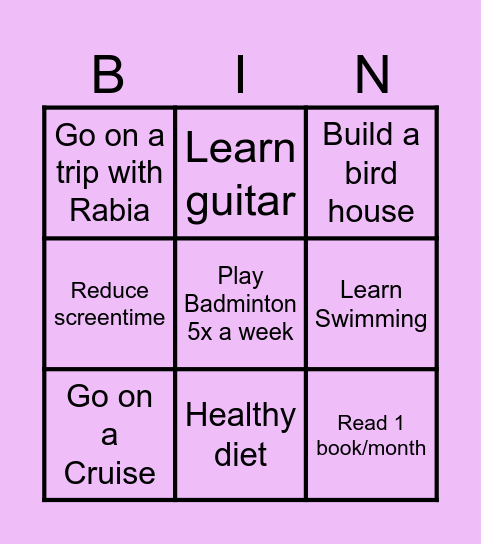 My goals-2025 Bingo Card