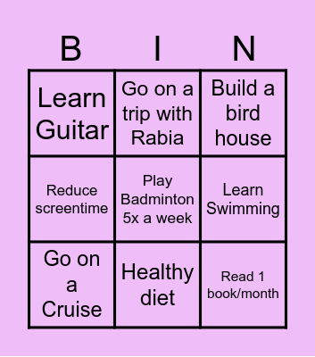 My goals-2025 Bingo Card