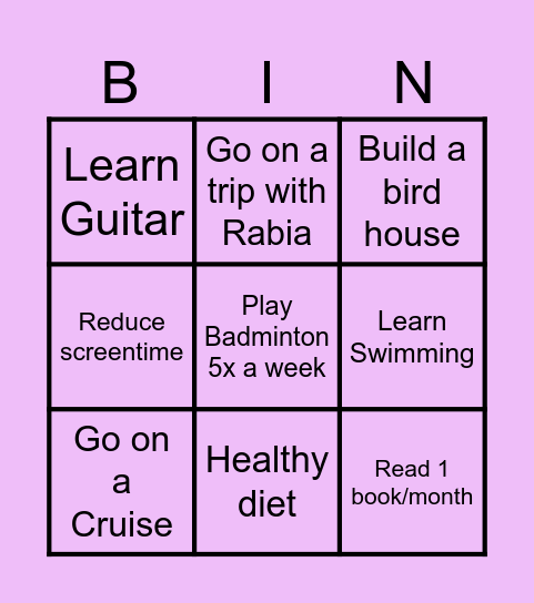 My goals-2025 Bingo Card