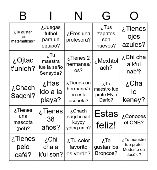 Preguntas en español Bingo Card
