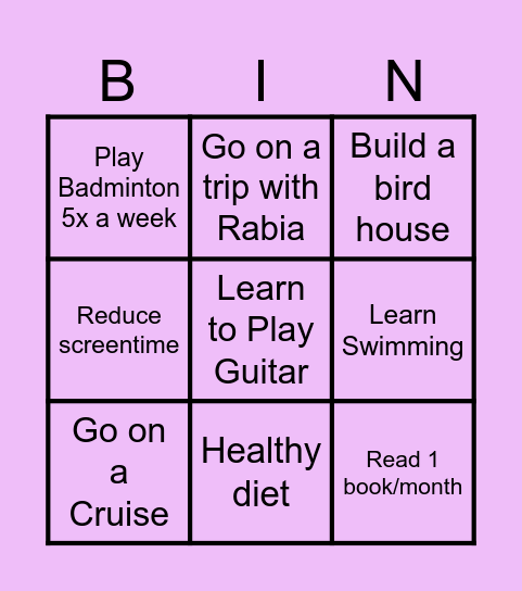 My goals-2025 Bingo Card