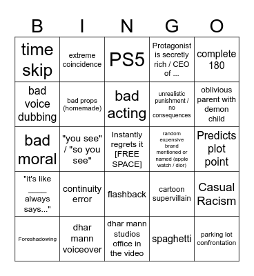 UNMORALISCHES DHAR MANN BINGO Card