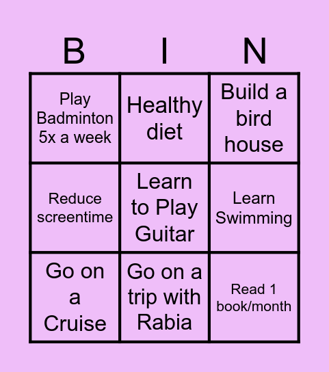 My goals-2025 Bingo Card