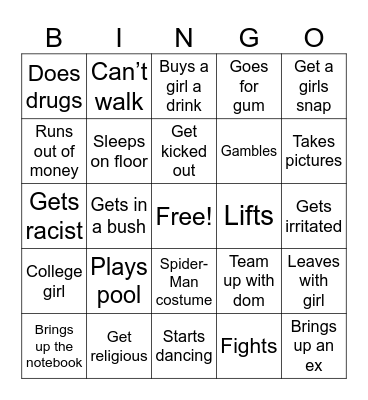 Dalton’s night out Bingo Card