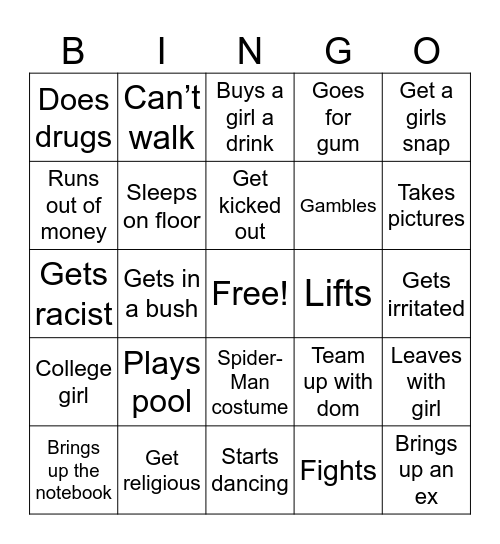 Dalton’s night out Bingo Card