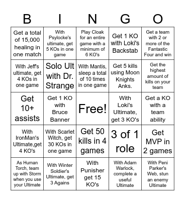 Marvel Rivals Bingo Card