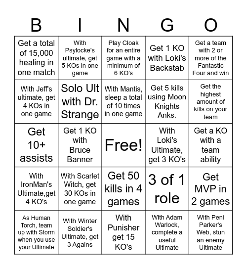 Marvel Rivals Bingo Card