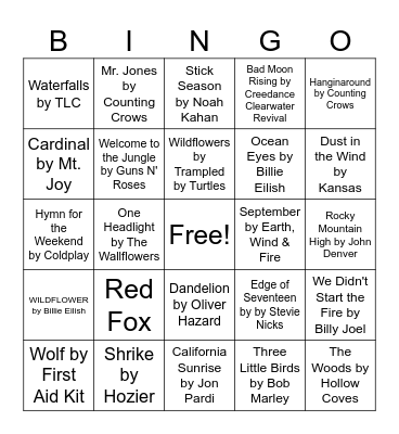 Nature Music Bingo Card