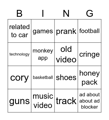 Bing Bingo Card