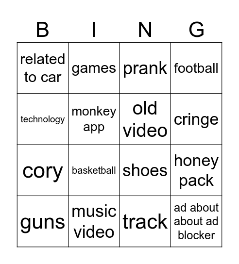 Bing Bingo Card
