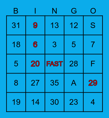FAST BINGO Card