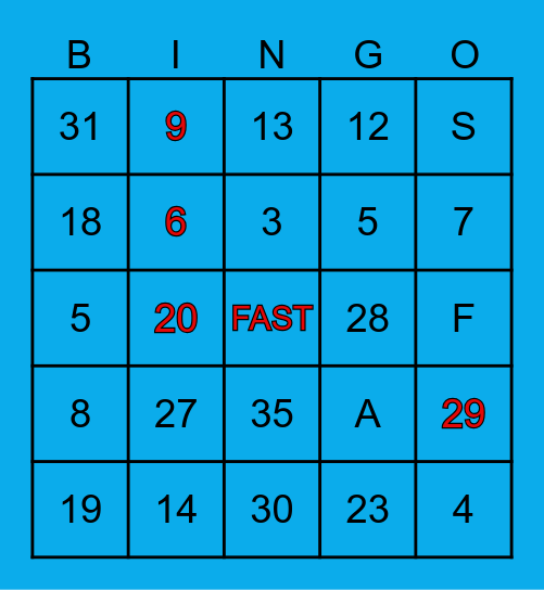 FAST BINGO Card