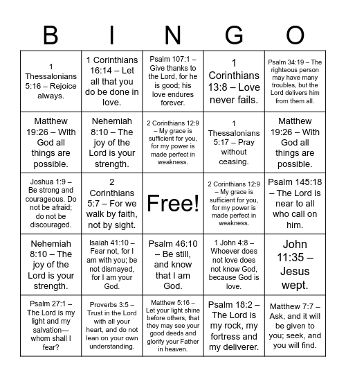 BIBLE VERSES Bingo Card