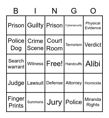 Criminal Justice Bingo Card