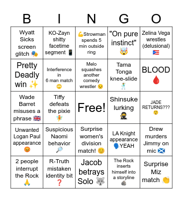 2/21/2025 Smackdown Bingo Card