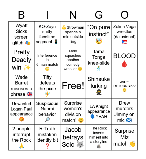 2/21/2025 Smackdown Bingo Card