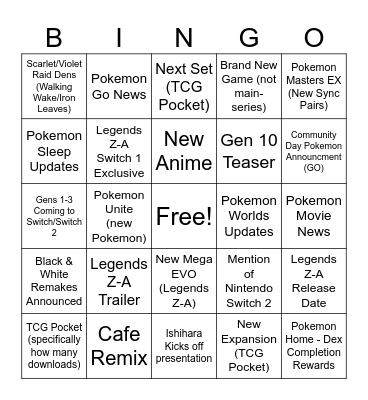 Pokemon Day (2/27) Bingo Card