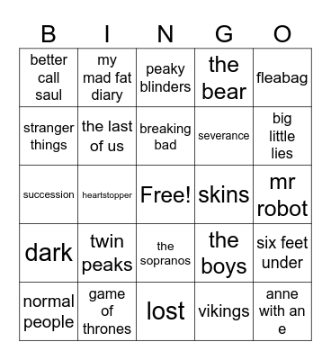 my favs tv show edition Bingo Card