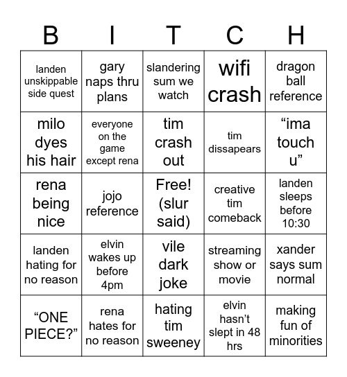 Fun Sack Bingo Card