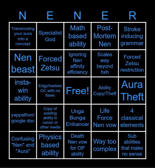 Custom Nen Card Bingo Card