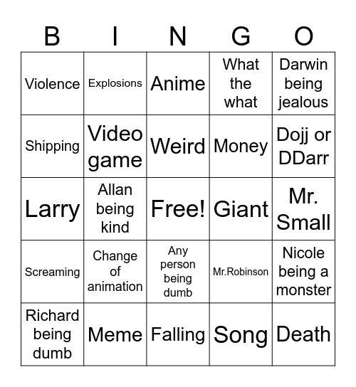 Gumball Bingo Card
