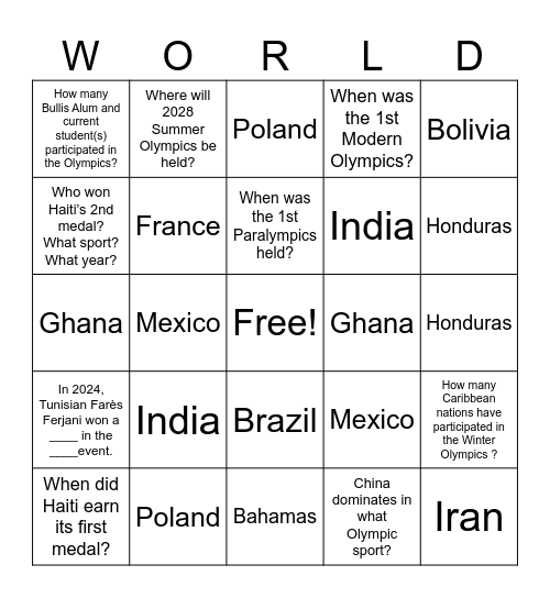 Global Village 2025: Ode to the Olympics Bingo Card