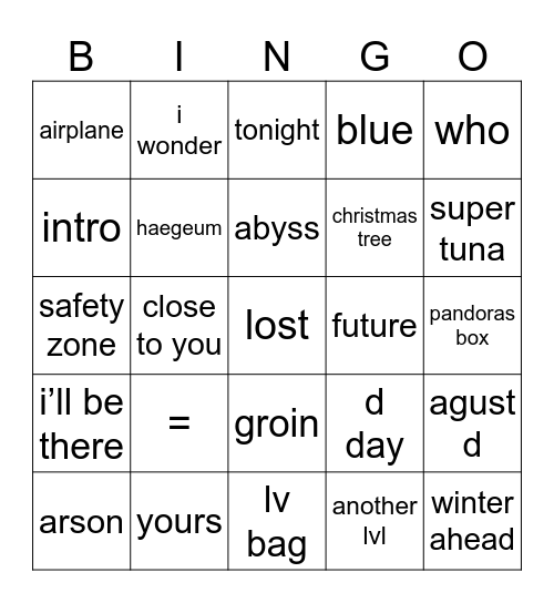 aariiiyaa Bingo Card