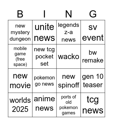 pokemon presents Bingo Card