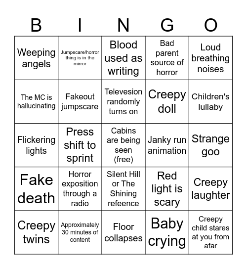 HORORR GAME BINGO Card