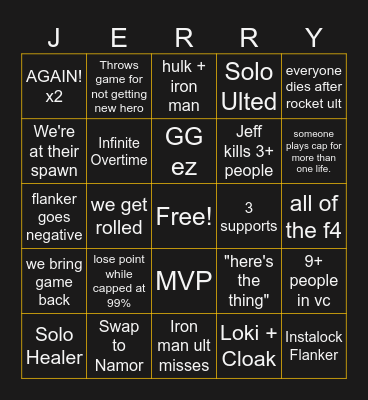 Marvel Rivals Bingo Card