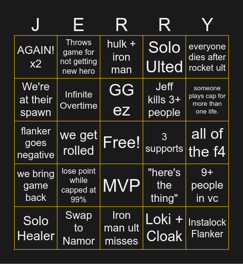 Marvel Rivals Bingo Card