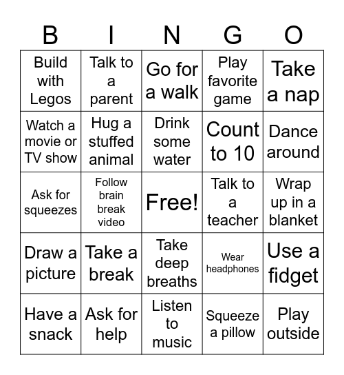 Coping Skills Bingo Card