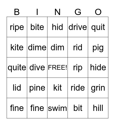 Long and Short I Bingo Card