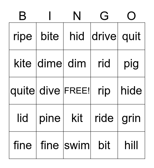 Long and Short I Bingo Card