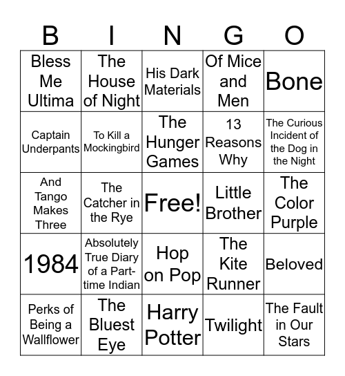 Banned Books Bingo Card