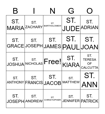 SAINTS Bingo Card